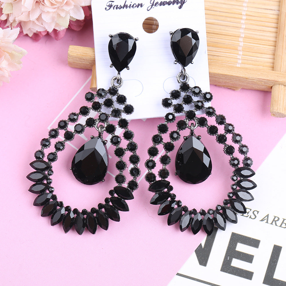 Women's Retro Vintage Hollow Crystal Rhinestone Eardrops Earrings