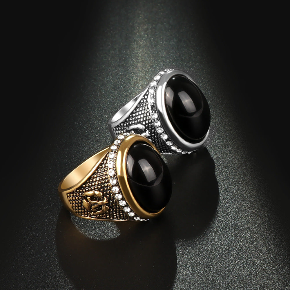 Men's Black Onyx Gold Plated Diamond Novel Rings