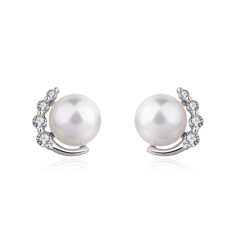 Women's Pearl With Diamonds Zircon Sweet Beautiful Stud Earrings