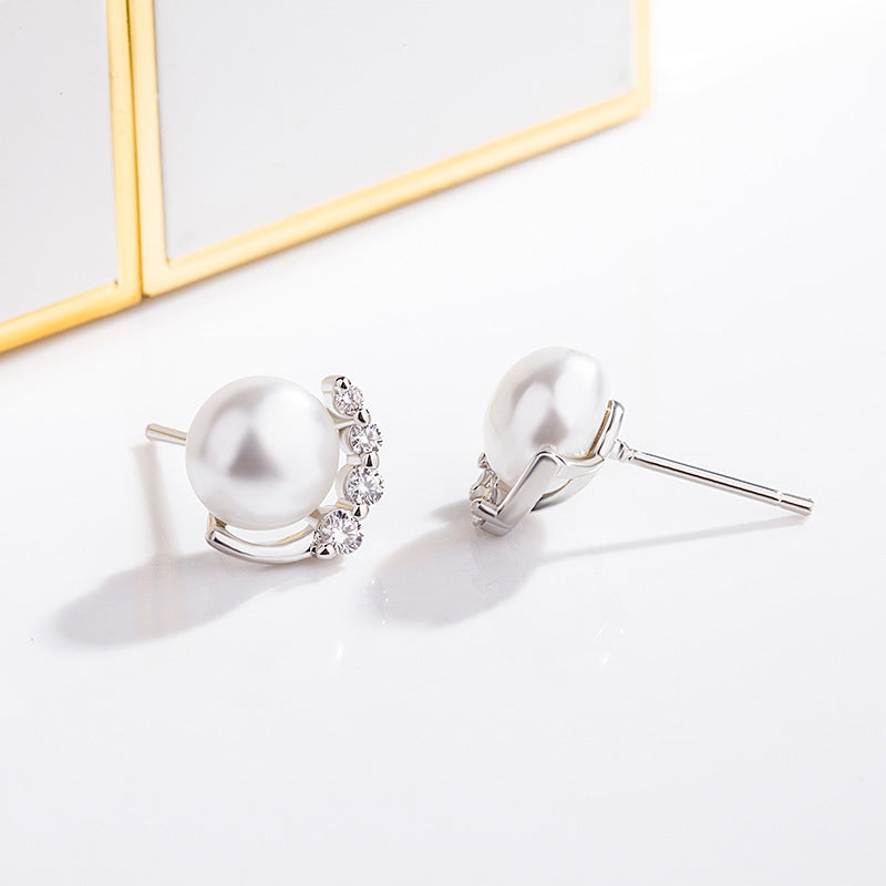 Women's Pearl With Diamonds Zircon Sweet Beautiful Stud Earrings