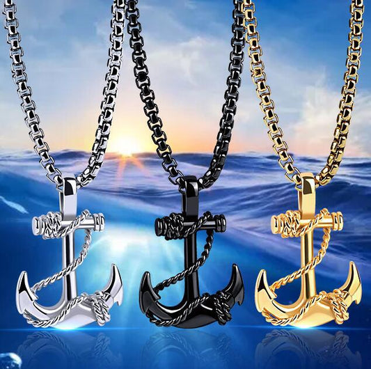 Men's Navy Boat Anchor-shaped Cross Titanium Steel Personalized Necklaces