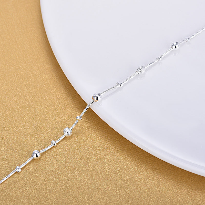 Korean Style Sier Polished Frosted Lucky Beads Bracelet