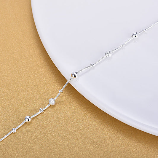 Korean Style Sier Polished Frosted Lucky Beads Bracelet