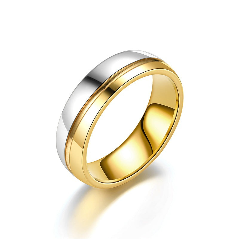 Two-tone Gold Titanium Steel Couple Korean Style Rings