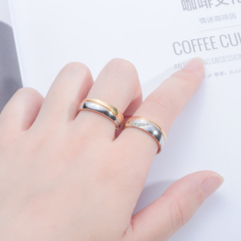 Two-tone Gold Titanium Steel Couple Korean Style Rings