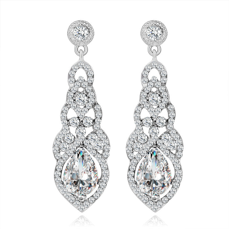 Exaggerated Shiny Bridal Wedding Ear Classic Diamond Earrings