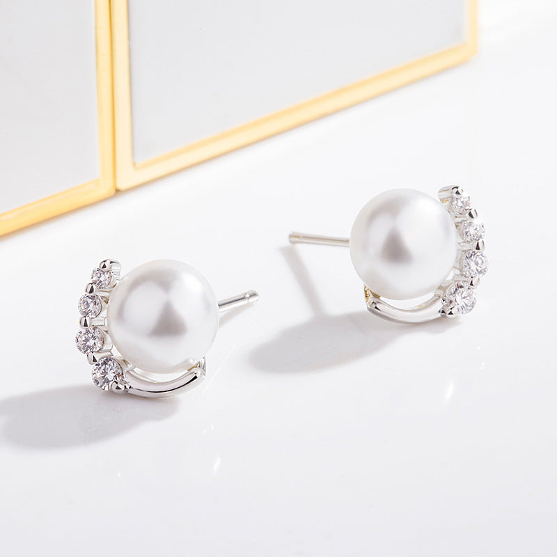 Women's Pearl With Diamonds Zircon Sweet Beautiful Stud Earrings