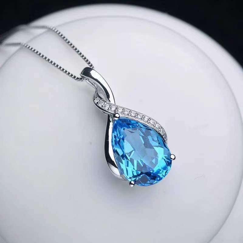 Women's Natural Topaz Clavicle Sterling Sier Ornament Valentine's Pendants