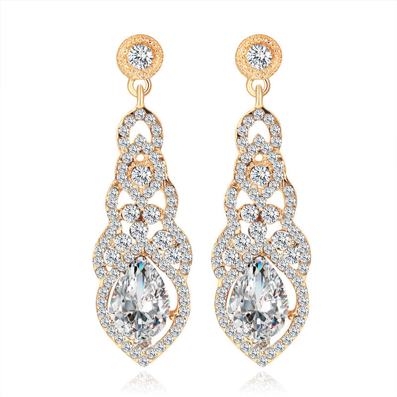 Exaggerated Shiny Bridal Wedding Ear Classic Diamond Earrings