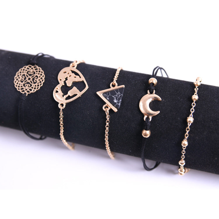 Personalized Triangle Black Turquoise Love Map Five Bracelet