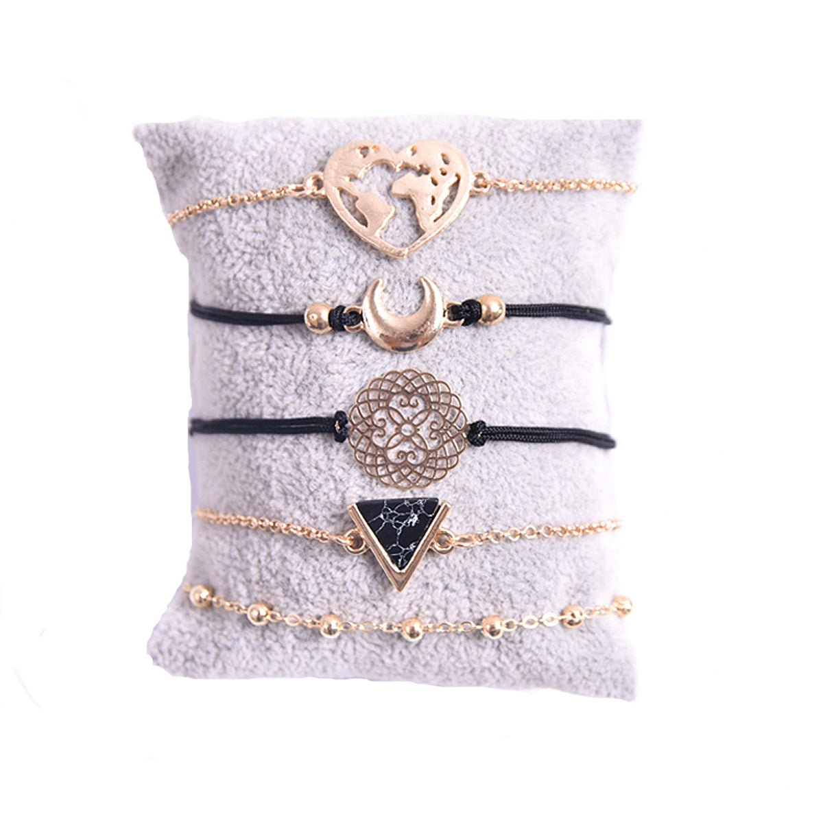 Personalized Triangle Black Turquoise Love Map Five Bracelet