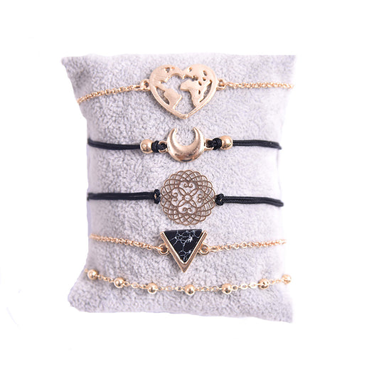 Personalized Triangle Black Turquoise Love Map Five Bracelet