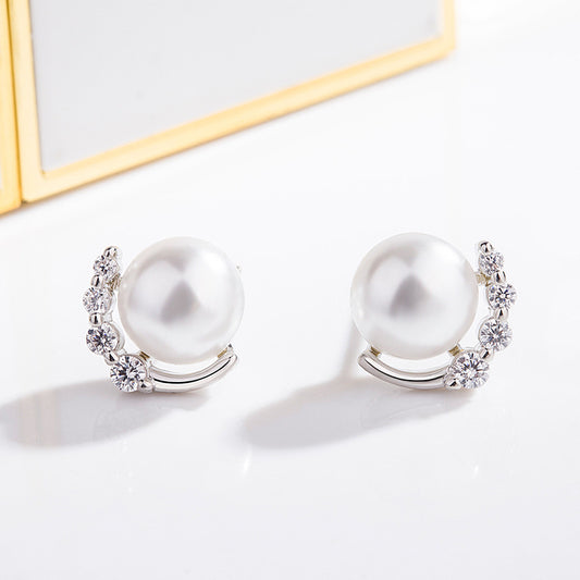 Women's Pearl With Diamonds Zircon Sweet Beautiful Stud Earrings