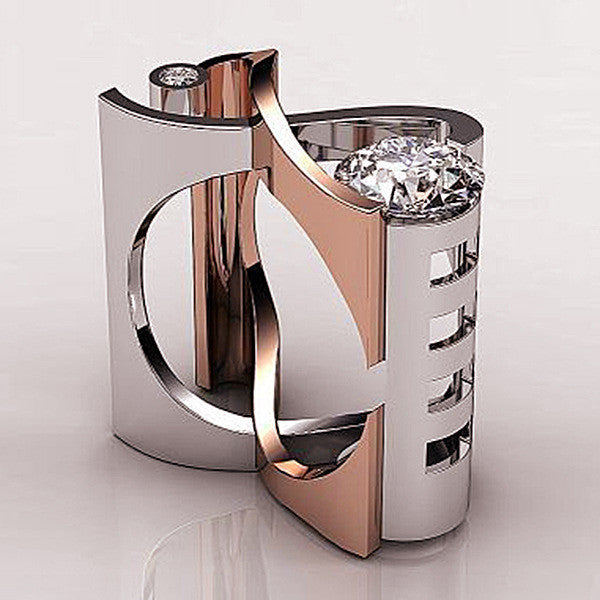 Two-tone Rose Platinum Loving Heart Zircon Ring