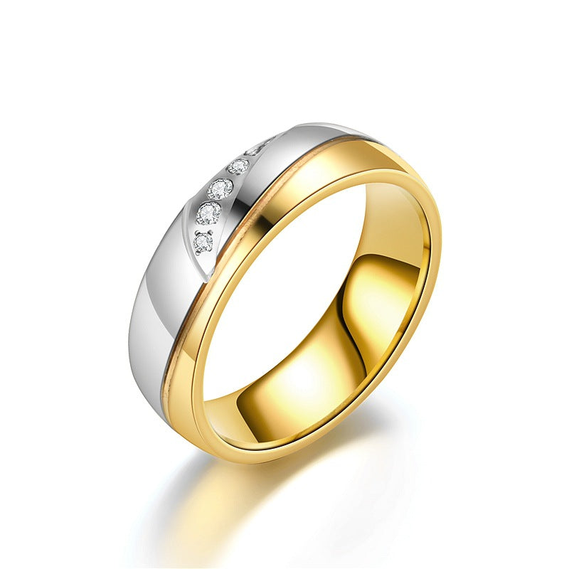 Two-tone Gold Titanium Steel Couple Korean Style Rings