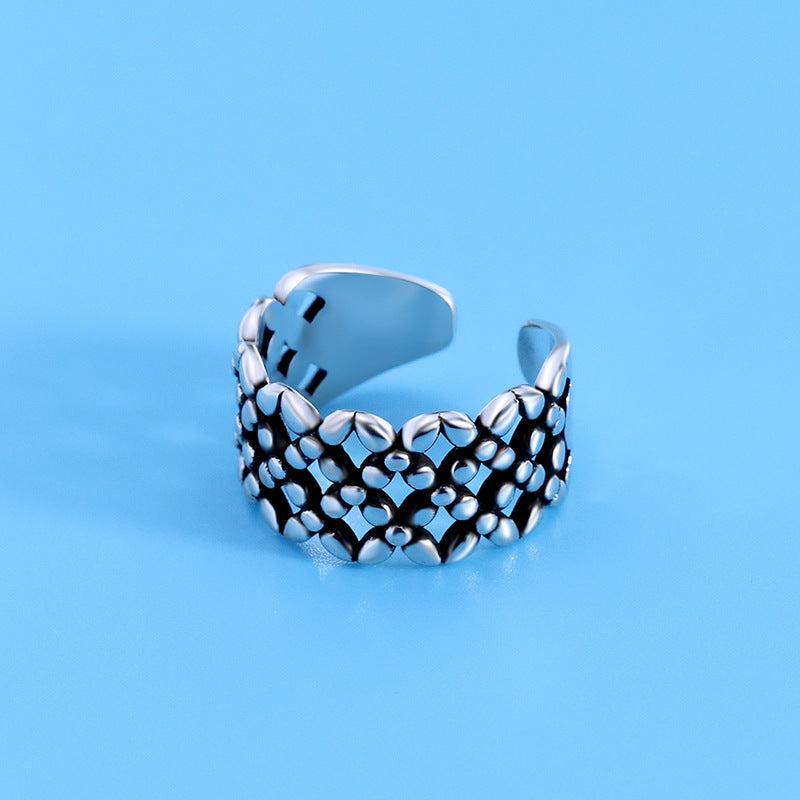 Female Style Retro Imitation Thai Sier Distressed Lady Temperament Open Ring