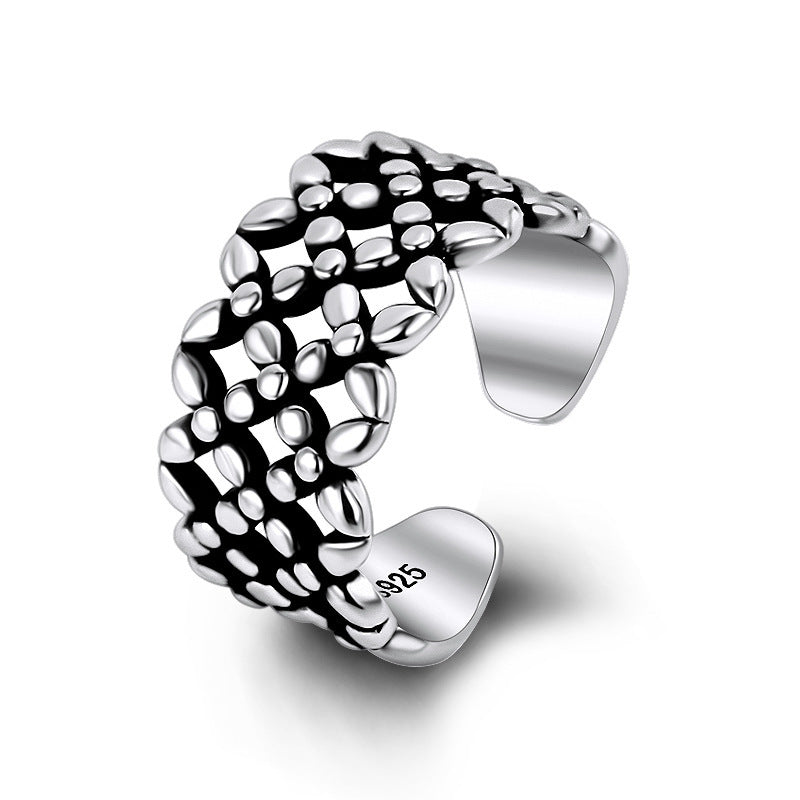 Female Style Retro Imitation Thai Sier Distressed Lady Temperament Open Ring