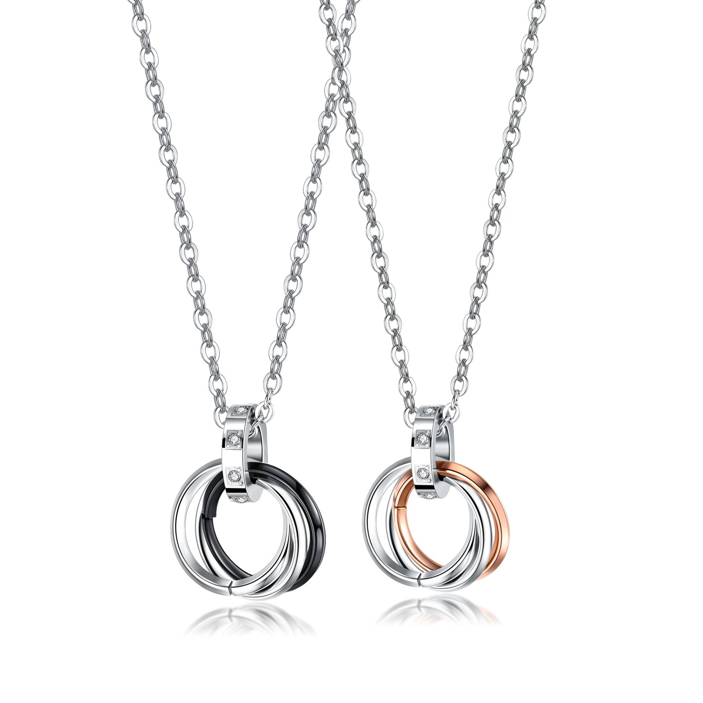 Women's & Men's Stylish Simple Versatile Titanium Steel Couple Personality Three-ring Necklaces