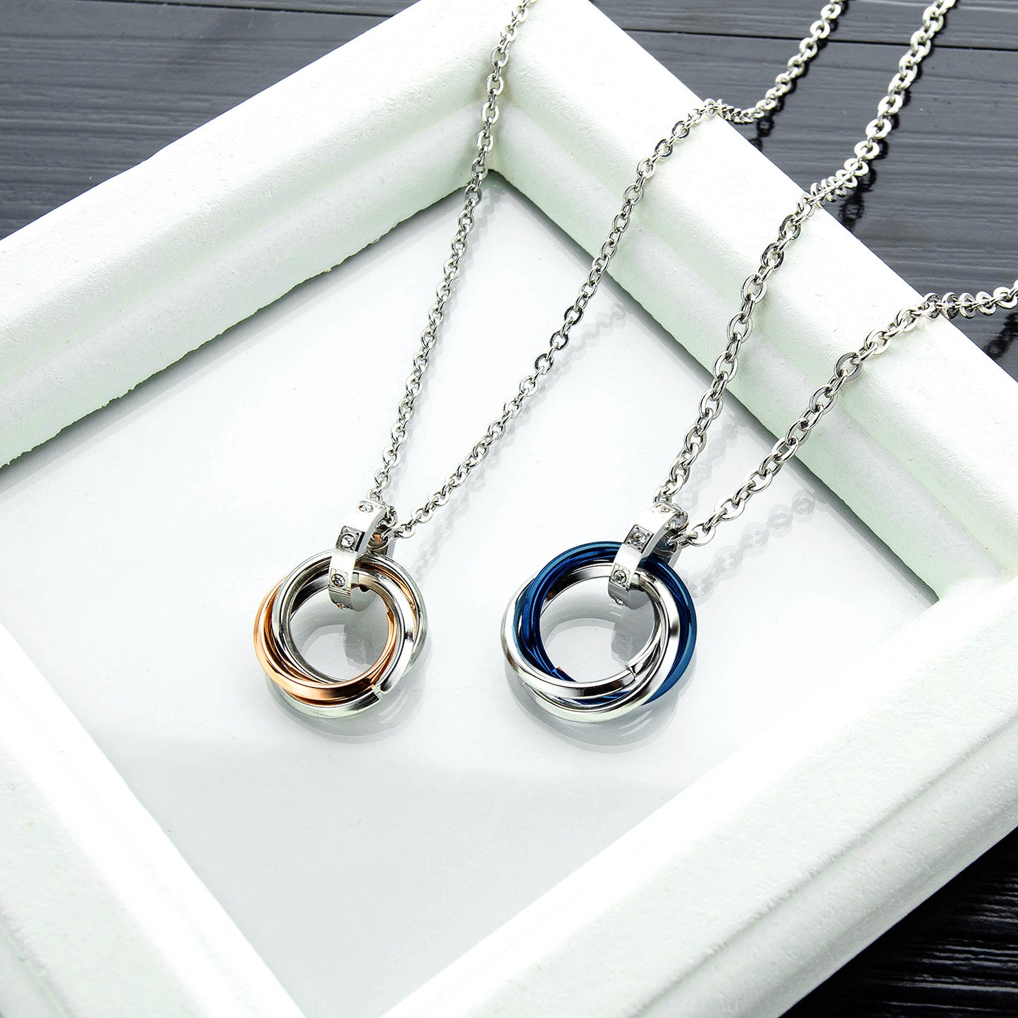 Women's & Men's Stylish Simple Versatile Titanium Steel Couple Personality Three-ring Necklaces