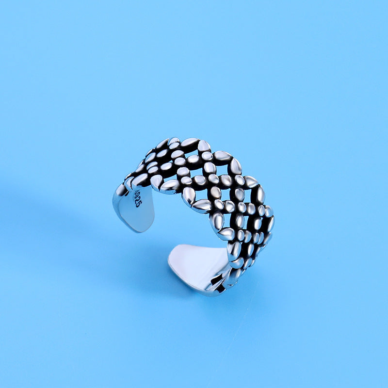 Female Style Retro Imitation Thai Sier Distressed Lady Temperament Open Ring