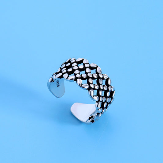 Female Style Retro Imitation Thai Sier Distressed Lady Temperament Open Ring