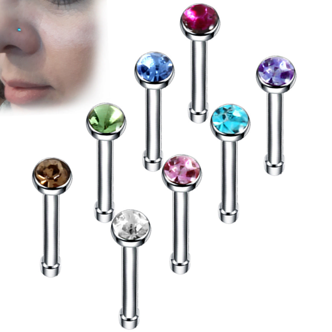 Boxed Stainless Steel Diamond Nose Titanium Fake Stud Earrings
