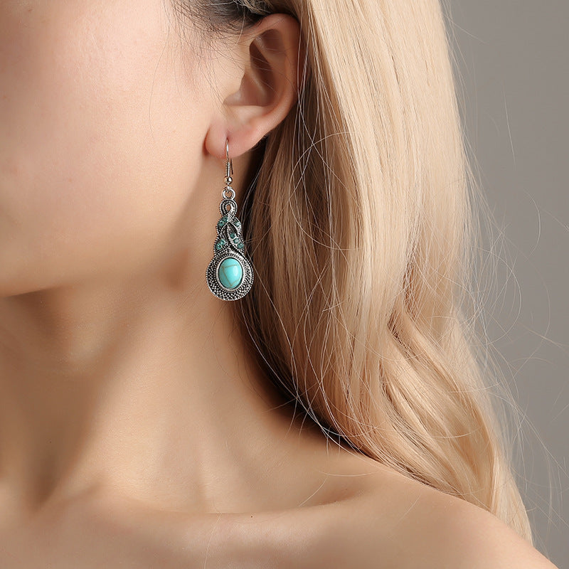 Blue Rhinestone Inlaid Turquoise Eardrops Suit Bohemian Earrings