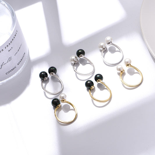 Of Pearl Black White Open Asymmetric Rings