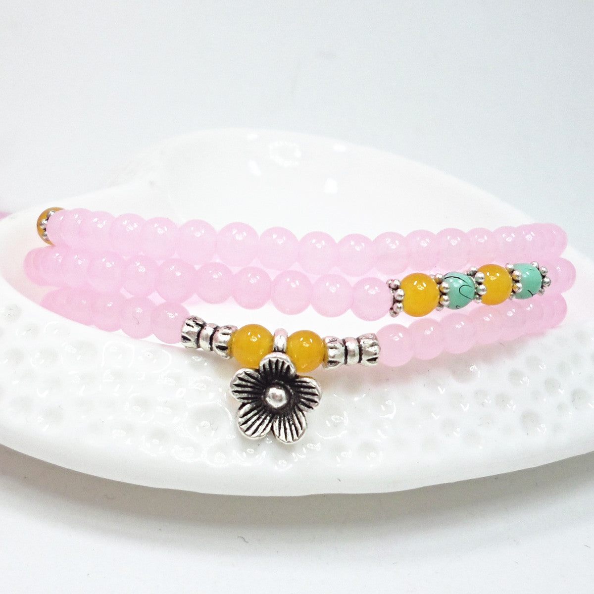 Hawaii Holiday Antique Sier Flower Beaded Mix Match Bracelets