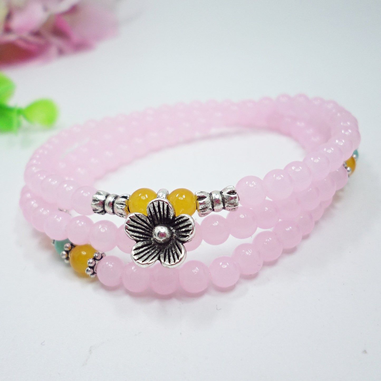 Hawaii Holiday Antique Sier Flower Beaded Mix Match Bracelets