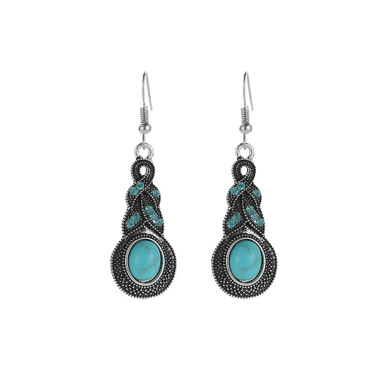 Blue Rhinestone Inlaid Turquoise Eardrops Suit Bohemian Earrings