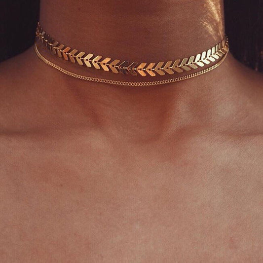 Women's Fishbone Chain Sequined Clavicle Single Layer Necklaces