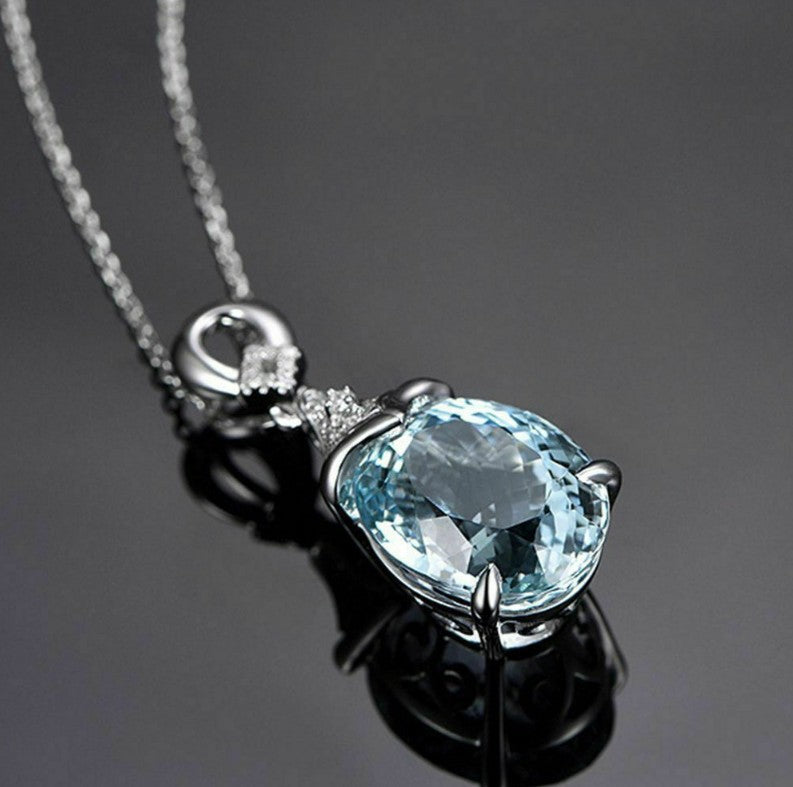 Women's Carat Aquamarine Diamond Color Gem Valentine's Pendants