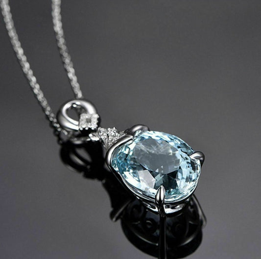 Women's Carat Aquamarine Diamond Color Gem Valentine's Pendants
