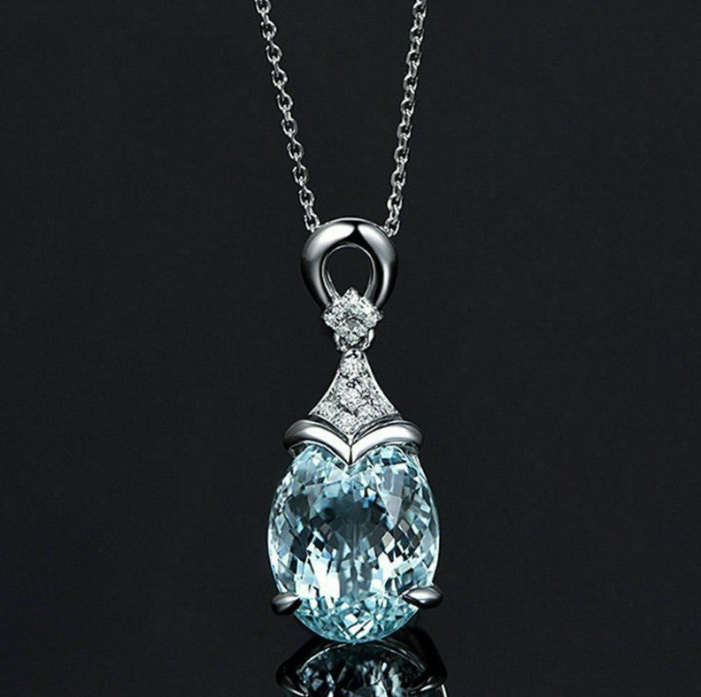 Women's Carat Aquamarine Diamond Color Gem Valentine's Pendants