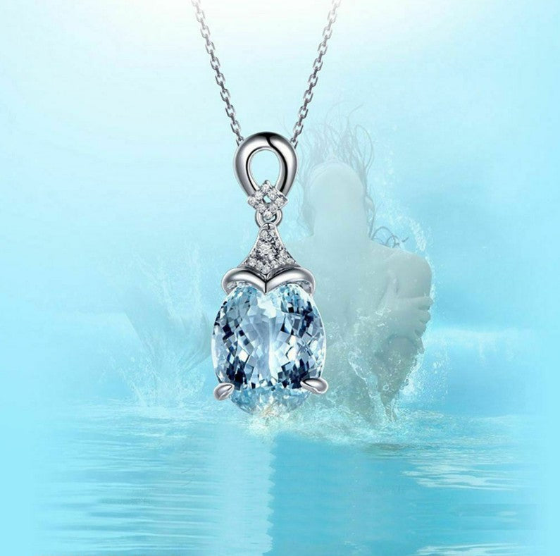 Women's Carat Aquamarine Diamond Color Gem Valentine's Pendants