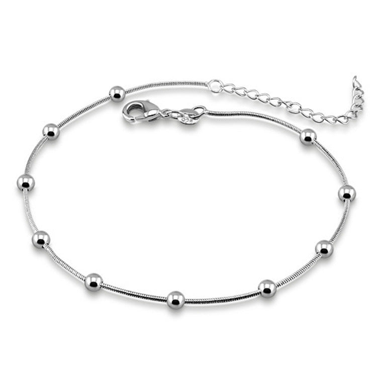 Korean Style Sier Polished Frosted Lucky Beads Bracelet