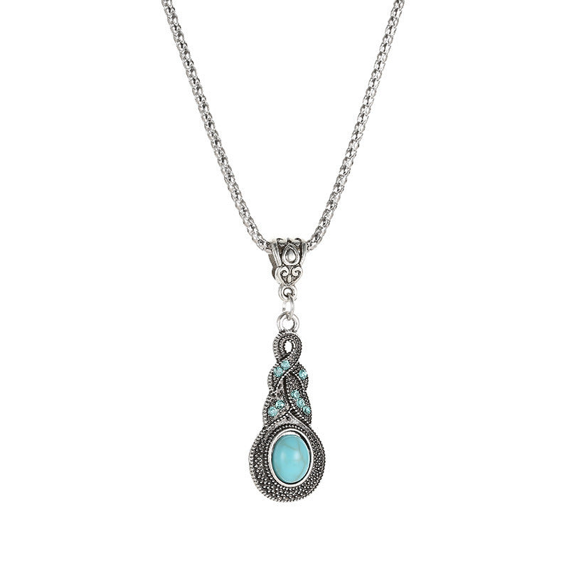 Blue Rhinestone Inlaid Turquoise Eardrops Suit Bohemian Earrings
