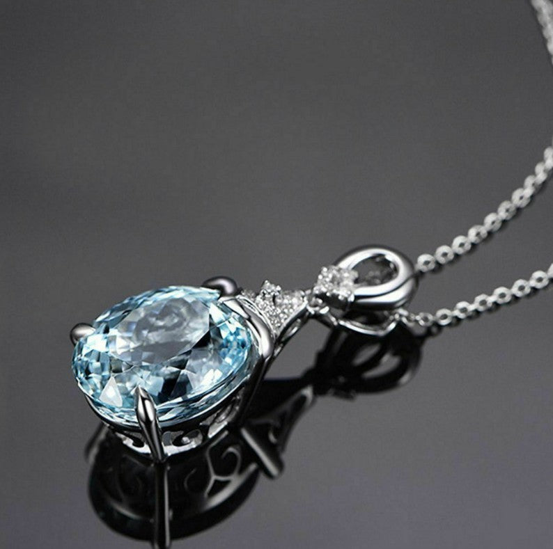 Women's Carat Aquamarine Diamond Color Gem Valentine's Pendants