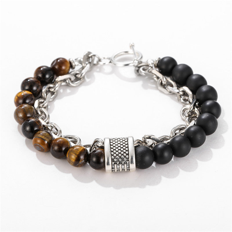 Men's Fashion Punk Frosted Stone Chain Combination Bracelets