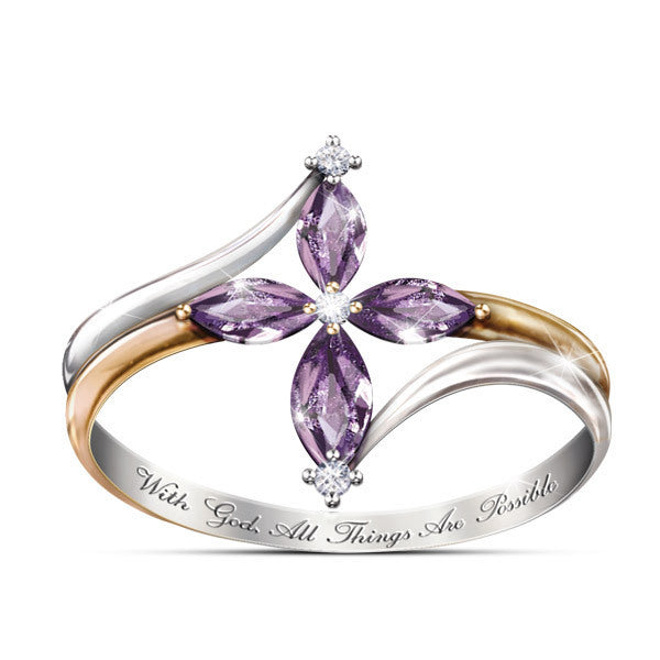 Women's Gold Plating Two-tone Creative Heart-shaped Cross Rings