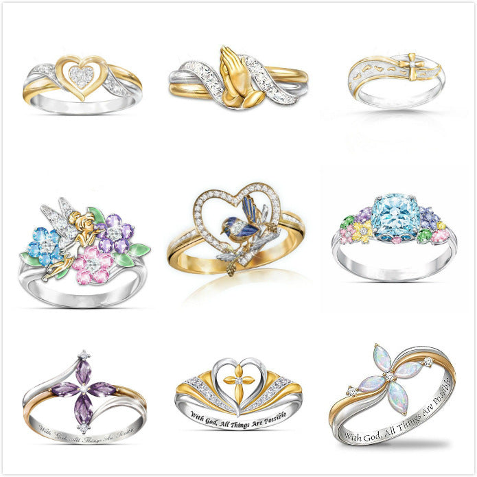 Women's Gold Plating Two-tone Creative Heart-shaped Cross Rings