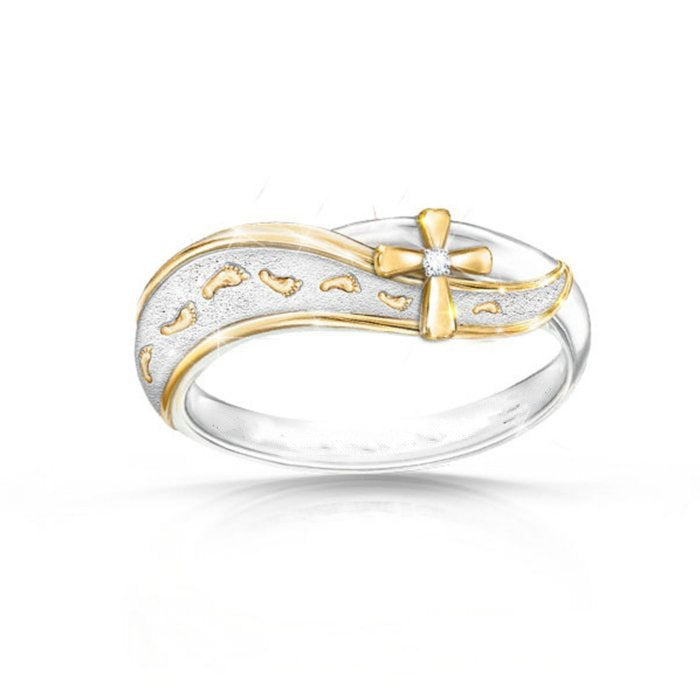 Women's Gold Plating Two-tone Creative Heart-shaped Cross Rings