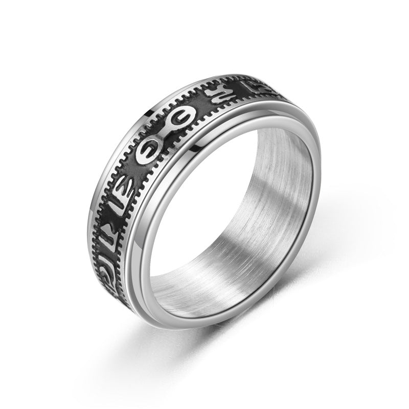 Men's Titanium Steel Mantra Rotatable Personality Stainless Rings