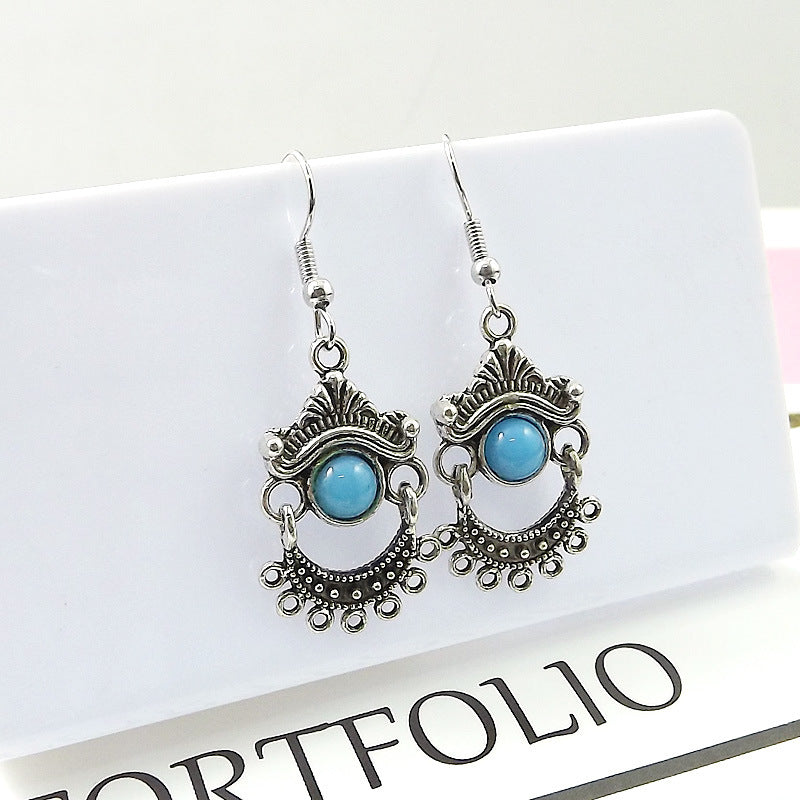 Ethnic Style Small Tibetan Sier Miao Earrings