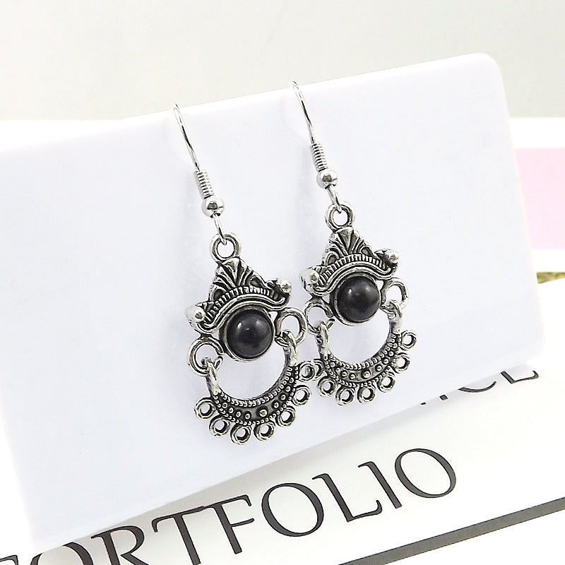Ethnic Style Small Tibetan Sier Miao Earrings