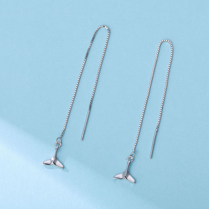 Sterling Sier Long Elegant Fishtail Korean Style Ear Line