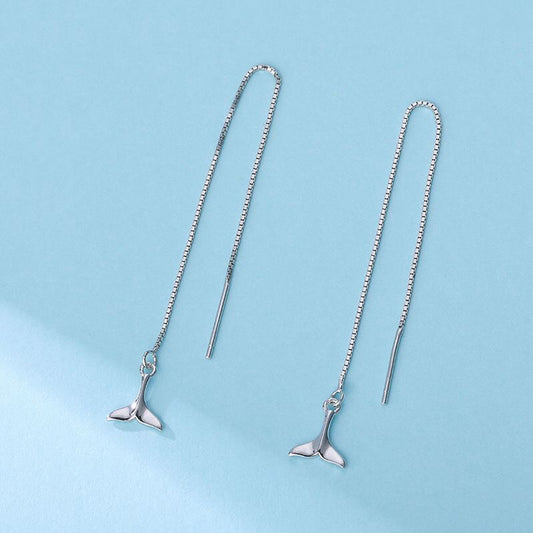Sterling Sier Long Elegant Fishtail Korean Style Ear Line