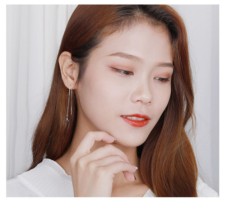 Sterling Sier Long Elegant Fishtail Korean Style Ear Line