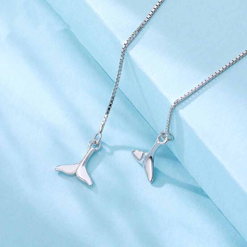 Sterling Sier Long Elegant Fishtail Korean Style Ear Line